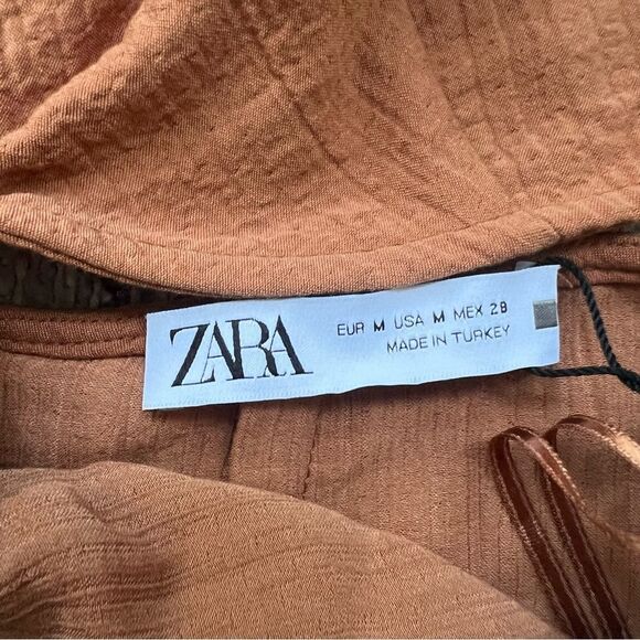 ZARA Terracotta Brown Ruched Midi Cut Out Tie Back Dress Size M NWT Rust - Picture 6 of 12